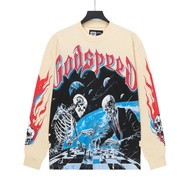 Godspeed Men's T-shirt Rock Skeleton Chess Flame Graphic