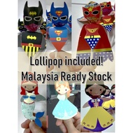 30pcs Princess Superhero Theme Child Party Door gift Lollipop Package Set cards with Gollypop Lollip