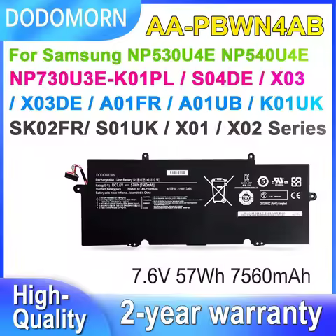 DODOMORN 7.6V 57Wh Laptop Battery AA-PBWN4AB FOR Samsung NP530U4E NP540U4E NP730U3E-K01NL X03DE A01U