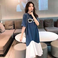 Oversized Plus Size 150KG Women's Short Sleeve Dress Female Korean Loose Round Neck Summer T-shirt Dress Women Clothes