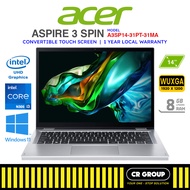 Acer Aspire 3 A3SP14-31PT-31MA Laptop - Intel i3-N305 - 14" WUXGA Touchscreen - 8GB DDR5 RAM - 512GB SSD (1Yr Agent)