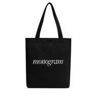 Túi Tote Vải Canvas Đen GINKO có dây kéo khóa ( túi con bên trong) phong cách Hàn Quốc in Quote B09