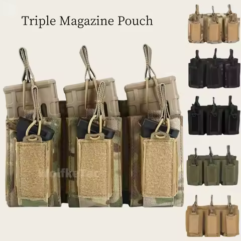 Open Top Triple Mag Pouch MOLLE Tactical Magazine Storage Holder Fit M4 M16 AK Outdoor Hunting Backp