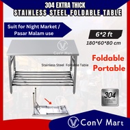 6FT (180*60*80CM) Strong Stainless Steel Portable and Foldable Table Household Commercial Pasar Mala