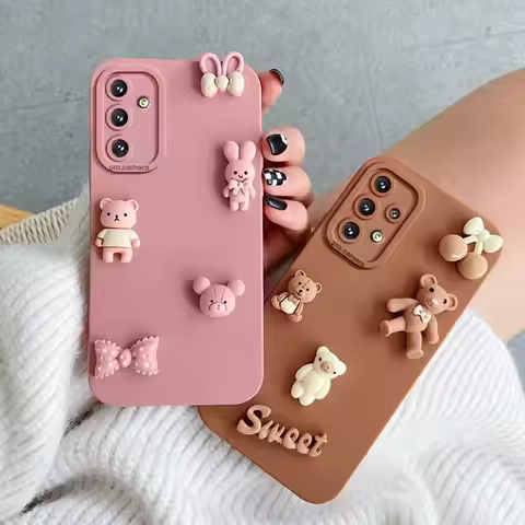 A 54 34 14 24 Cute 3D Bears Silicone Case For Samsung Galaxy A54 A34 A24 A14 A25 5G M34 M54 M23 M13 