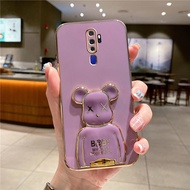 Casing OPPO A5 2020 oppo a9 2020 Cartoon Half body bear bracket phone case Softcase Electroplated Protector Bumper Holder Cover