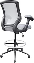LONGBOSS Ergonomic Drafting Chair, Tall Office Chair Computer Desk Standing Stool with Adjustable Foot Ring and Flip-Up Arms (Gray), Grey, LBS2805D