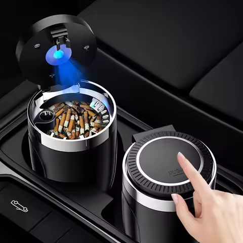 Car Cigarette Ashtray Cup With Lid With LED Light Portable Detachable Vehicle Ashtray Holder Cigaret