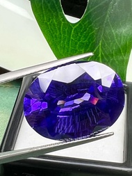 พลอยเพชรรัสเซีย สีม่วงน้ำเงิน เหลี่ยมชั้น รูปไข่ 15x20 mm CUBIC ZIRCONIA ink blue violet 20 CARATS S