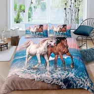 3D Bedding Set Duvet Quilt Cover Set Comforter Pillowcase Bed Cover King Queen Full Single Size White Animal Horse Home Texitles