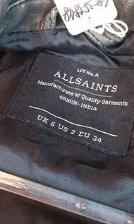 已賣出。超佛心古着店。allsaints真皮羊皮騎士風衣外套皮衣菱格紋印度製造