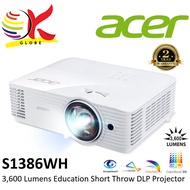 ACER S1386WH 3,600 LUMENS WXGA (1280 x 800) SHORT-THROW PROJECTOR, CONTRAST RATIO: 20,000:1, FOC HDM
