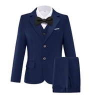 Boys 5 Piece Formal Suit Set Blazer Waistcoat Pleated White Shirt Pants Necktie For Wedding Birthday