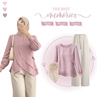 One Set 3in1 | Coffee Outfit | Blouse Aluna + Pants + Hijab | Suit Wanita - BU297N