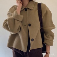 Taiwan Shipping Woolen Jacket Women Korea chic Autumn Winter Retro Lapel Casual Loose Puff Sleeve Sm
