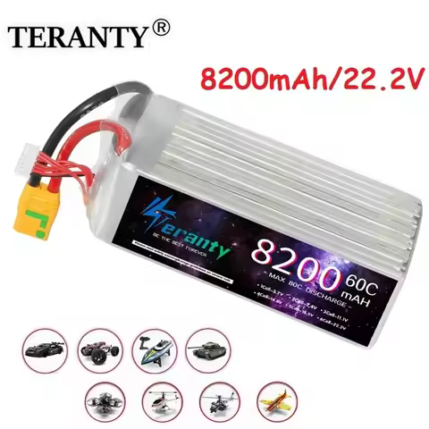 TERANTY 22.2V 6S Lipo Battery 8200mAh 60C with DEANS T XT90S EC8 Plug for RC Car Boat RC Helicopter 