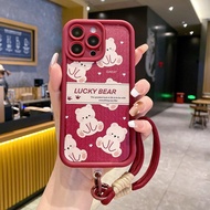 Cute Lucky Bear Leather Texture Phone Case With Strap For Honor Play 10 X6D X8D X5C X8B X7D X6C X9C 