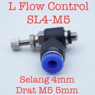 SL4-M5 Elbow Fitting L Flow Control Speed Controller Valve Hose 4mm to Thread M5 5mm Slip Lock Pneum