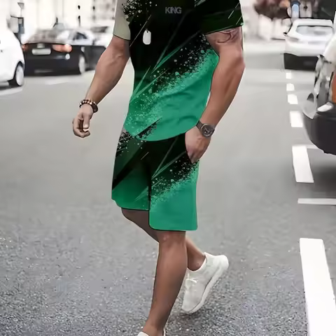 Summer men's casual breathable round neck sports T-shirt Y2K shorts outdoor fashion sports two-piece