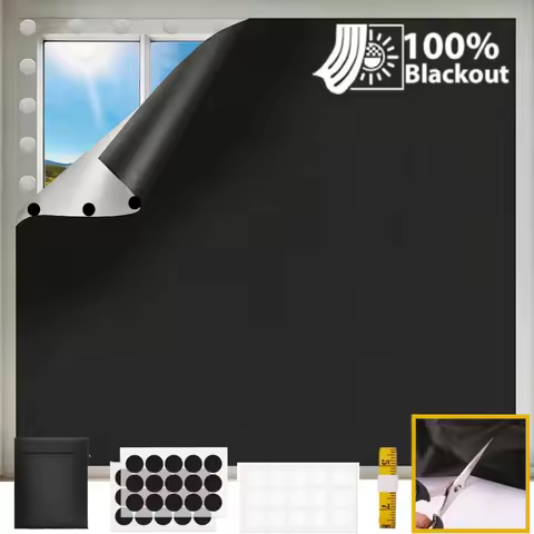 100% Blackout Blind 1.5/2/3/4M Stick on Blackout Blinds for Window No Drill Portable Temporary Black