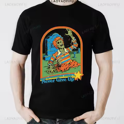 Horror Comic Series Never Give UP Men Clothes 100% Cotton T-Shirts Unique Creative Cartoon Women T S