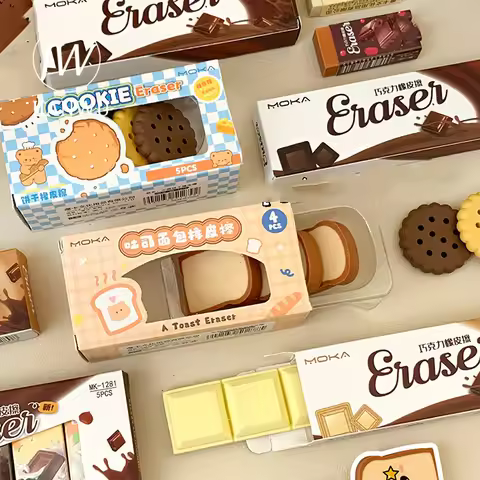 JIANWU Cartoon Simulated Chocolate Biscuit Toast Shaped Eraser Set Creative DIY Journal Student Supp