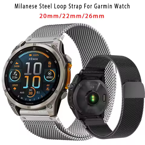 20 22 26 mm Milanese Steel Loop Strap For Garmin Fenix 7X 7 7S 6X 6 6S Pro 5 5X Plus 8 43 47 51 Tact