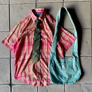 --兩光師古著--Polo紅色格紋襯衫、領帶、馬鞍包套裝