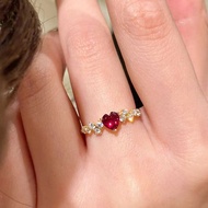 Red Diamond Heart Ring Flashing Full Diamond Pigeon Blood Red Heart Ring