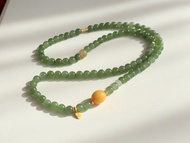 6mm天然和田玉 /和闐玉-碧玉. 蜜蠟糖玉設計多圈手串項鍊s