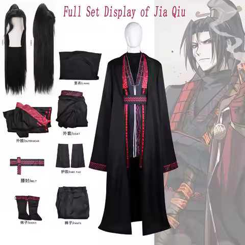 Limbus Company Jia Qiu Cosplay Full Set Black Hanfu Outfit Long Robe Halloween Role Play Costume Wit