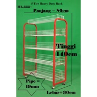 *WM-555*~Ready Stock~5 TiersHeavy duty Display Rack w/roller / Storage Rak with roda/Rak Pinggan/ Ra