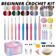 {SG} 52pcs Beginner Crochet Kit For Beginner Set Knitting Kit Crochet Hook Set with Storage Bag and 