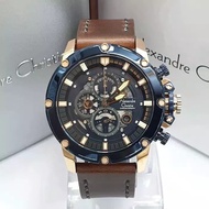 jam tangan pria alexandre christie ac 6416 blue rosegold leather brown