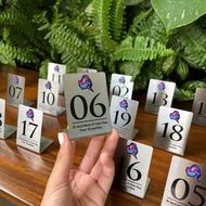 Stainless steel table number, 304 stainless steel with silver scratches. UV printed content, Size 5x