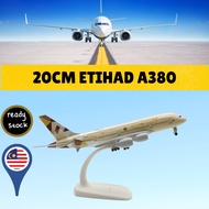 20cm Etihad Airbus A380 Diecast Metal Airplane Model Aircraft Toy with Landing Gear & Display Stand 