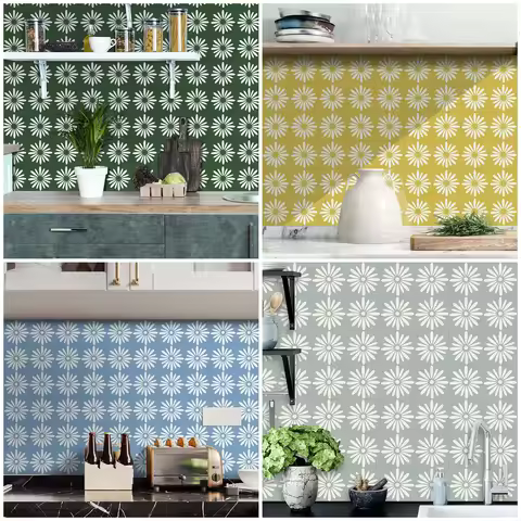 10pcs/set Fresh Style Daisy Matte Surface Tiles Sticker Kitchen Cabinet Tables Floor Peel & Stick Wa