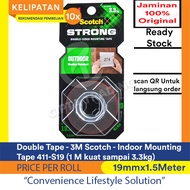 Double Tape - Scotch3m - Outdoor Mounting Tape 411-S19 (19mm x 1.5Meter; 1M strong up to 3.3 kg)