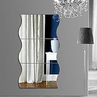 QUAN Home Decor Creative Pattern Wall Stickers Wallpaper Wall Mirror Acrylic DIY Wave Style Removable Glass Sticker Makeup Mirror Home Bedroom Decorative(Silver) (Color : Silver)