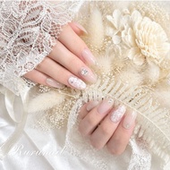 透感花朵新娘美甲貼片・灰粉色優雅婚禮穿戴甲・水鑽點綴