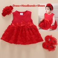 3Pcs Sets Baby Dress Girl Newborn 0 6 Month Baby Dress Girl 1 Year Birthday Outfit Puffy Romper Wedd