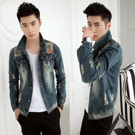 Autumn New Fashion Men's Clothing Outerwear Denim Jackets Long Sleeved M-2XL Ripped Jaket Jeans Man 男士修身牛仔外套