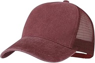 5 Panel Mesh Back Cap Cotton Polyester Washed Finish Adjustable Closure 5 Colours Available, red, 58