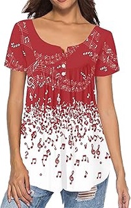 Red Ladybug Paw Print Tunic Top for Women Causal V Neck Plated Blouse Plus Size Laddies Button up T 