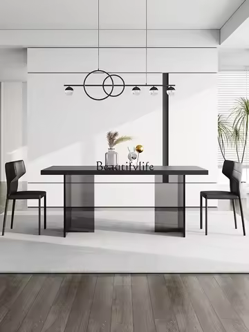 Rock slab dining table black rock slab pure black wabi sandy wind minimalist acrylic suspended dinin