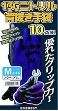 Masaru Hisatomi Oil-Resistant 13G Nitrile Backless Gloves, Set of 10, Purple (M)