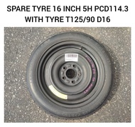 Spare Tyre 16 Inch Inci 5H PCD114.3 ( T125/90 D16 ) For Toyota Estima Camry Noah Voxy Alphard ANH10
