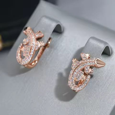 Wbmqda Personalized Lizard Shape Drop Earrings For Women 585 Rose Gold Color Full Zircon Setting Lux