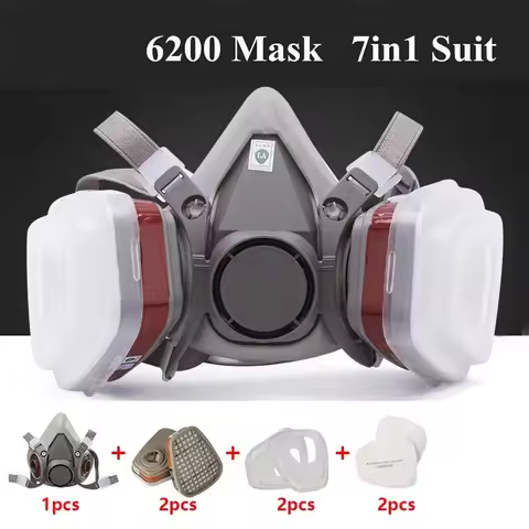 6200 7 in1 Gas Mask Gas-Proof Half Face Mask Series Combination Matched with 6001/2091/5n11 Filters 