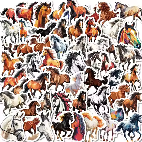 56/112PCS Dynamic Running Horse Stickers Oil Painting Horse Pattern Handmade Account Decoration Retr
